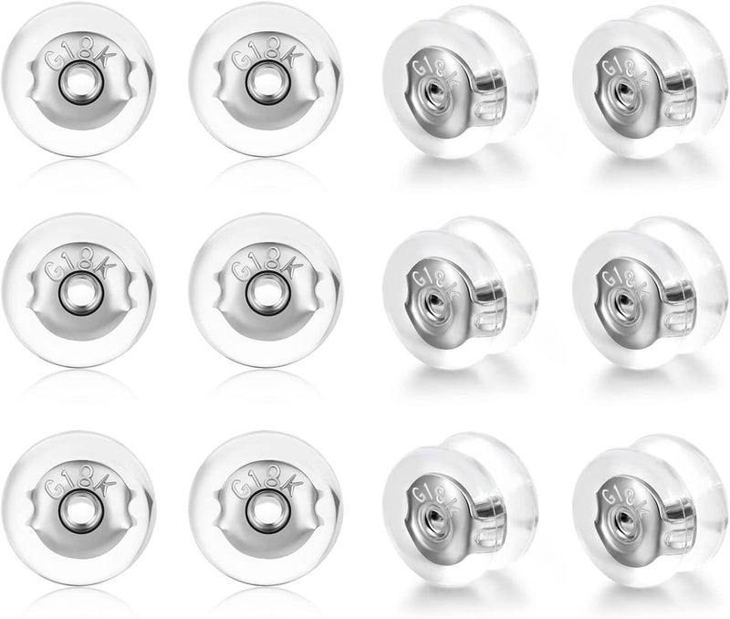 DELECOE 18K Gold Silicone Ear Backs for Studs & Hoops - Secure Fish Hooks, No-Irritate Hypoallergenic - 12pcs - Image 1